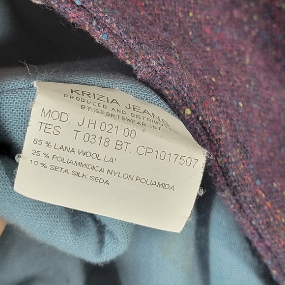 KRIZIA JEANS Purple Speckled Wool Full Zip Blazer Jacket Pockets Women Size 10 - Picture 3 of 5